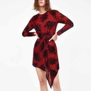 ZARA Trafaluc Small Gathered Devore Dress Size L
